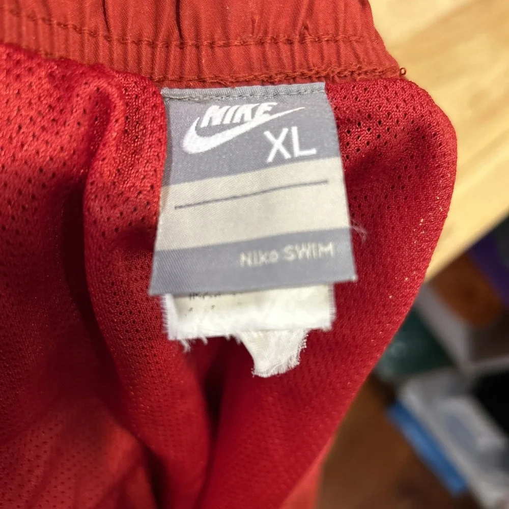 Vintage Nike Swim Shorts Mens XL Red Trunks Lined Drawstring Logo Pockets